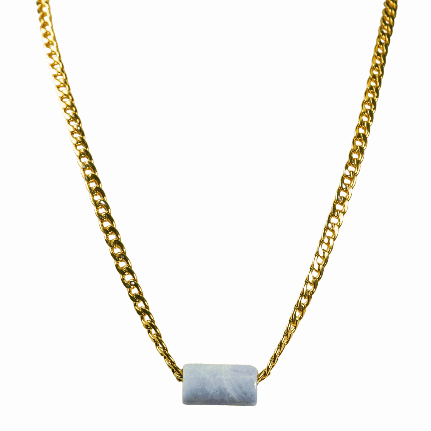 Blue Guatemalan Jade with Gold Link Chain Necklace