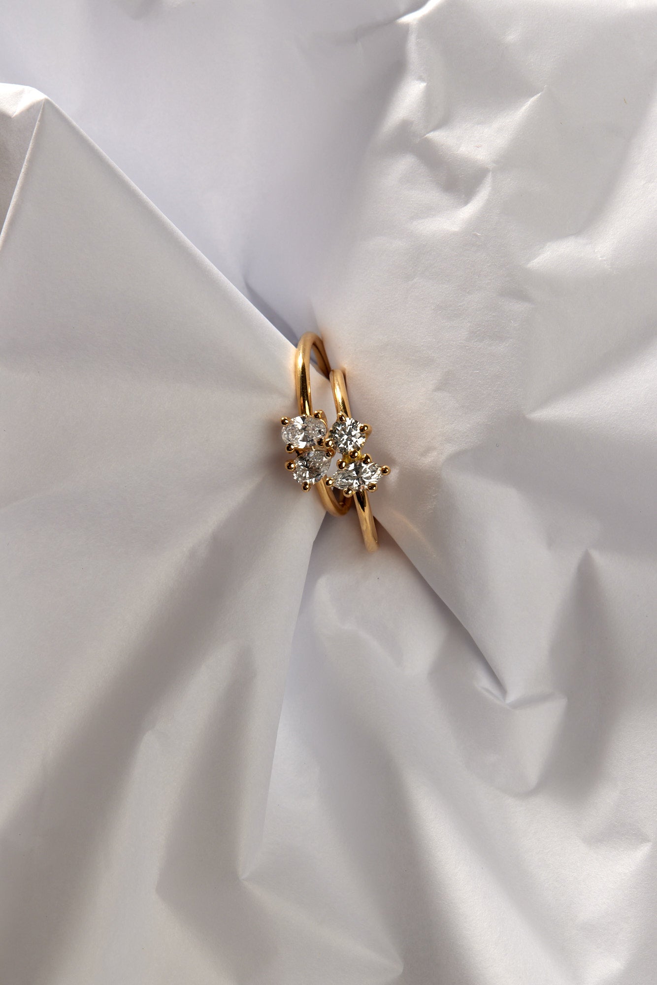 Pear Diamond and Oval Emerald Toi Et Moi Ring | 18K Yellow Gold