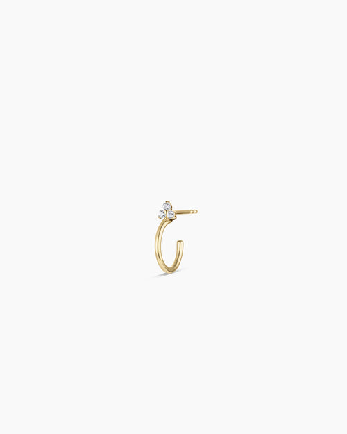 14K Gold White Sapphire Bali Stud Single Huggie