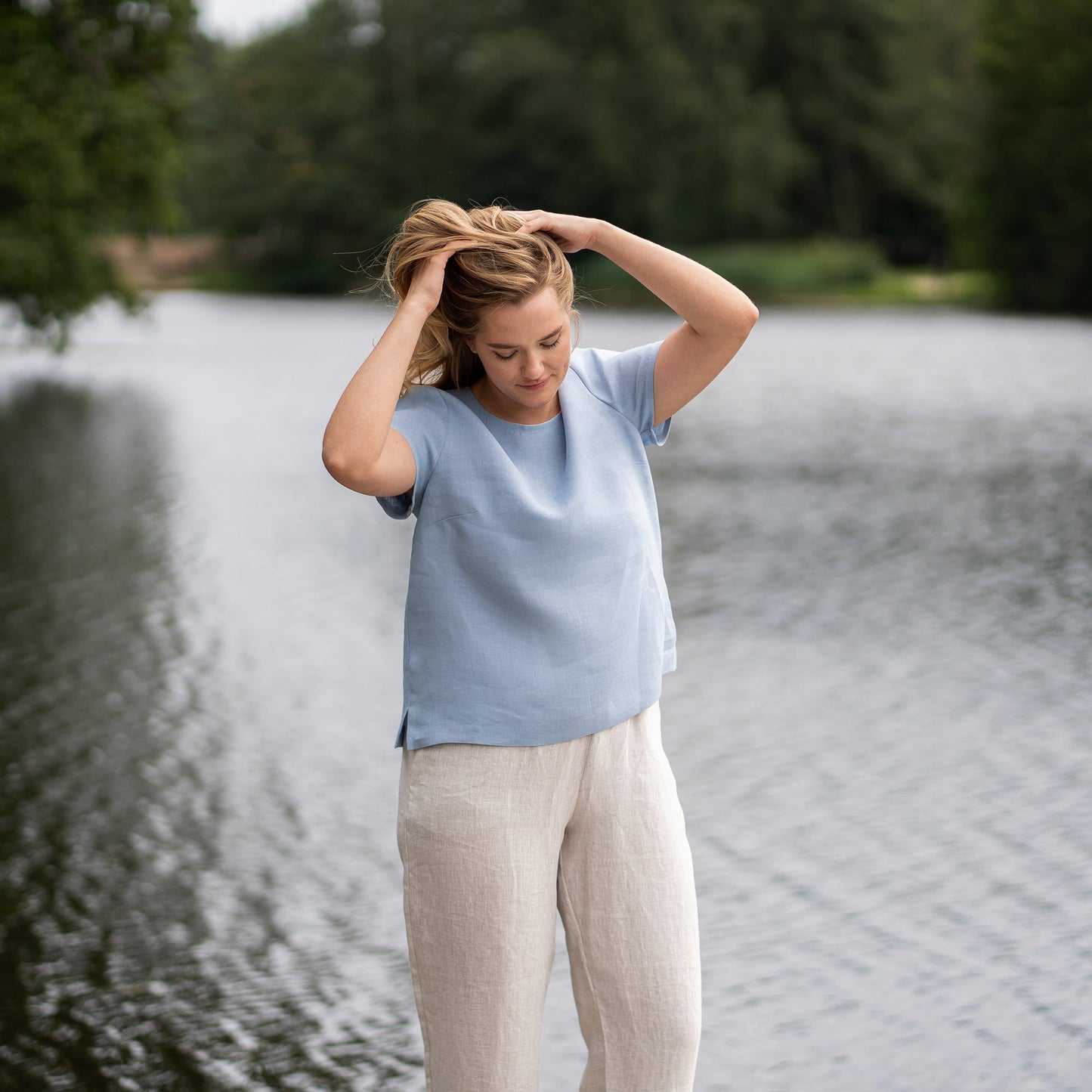 Linen T-Shirt Top Emma Cloudy Blue