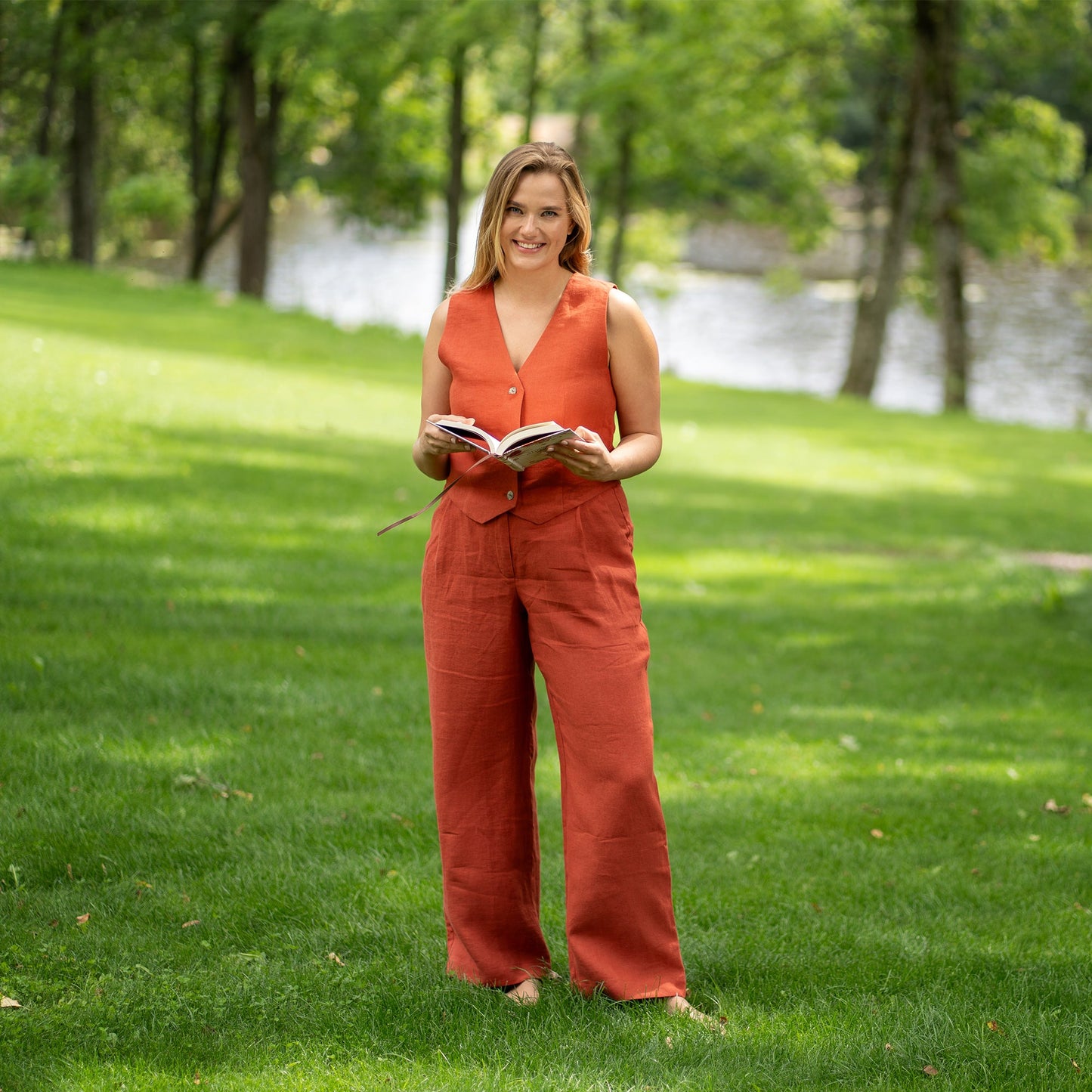 Linen Vest & Wide Leg Pants 2-Piece