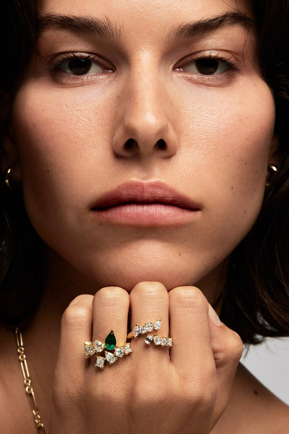 Pear Emerald and Diamond Wrap Ring | 18K Yellow Gold
