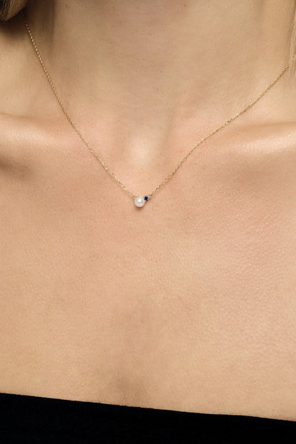Sapphire Pearl Duo Necklace | 9K Yellow Gold